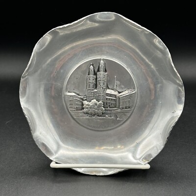 Sigg Switzerland Sigal Hand Hammered Metal Zurich-Grossmunster Plate Vntg 6 Inch