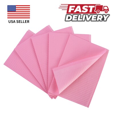 Pink Disposable Dental Bibs 3-Ply Medical Tattoo Towel 13''x18''-Up to 2000