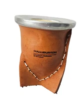 VTG Leather Wrapped Mate Cup with Aluminum Rim Rustic Handmade Brown Halliburton