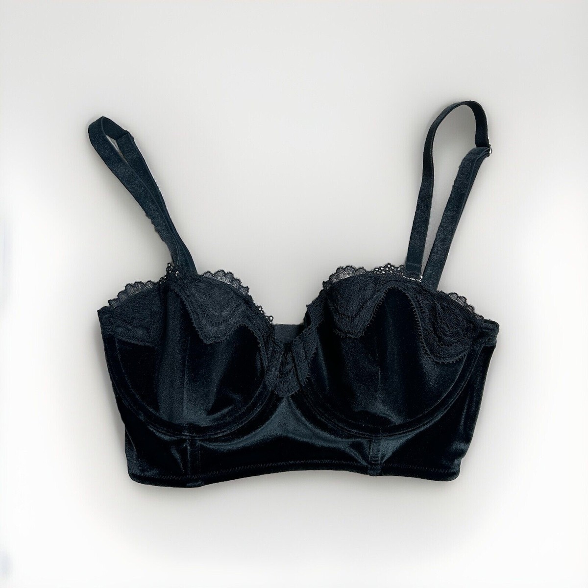Victorias Secret Dream Angels Bandeau 32D Black Velvet Lace Bra Witchy  Halloween