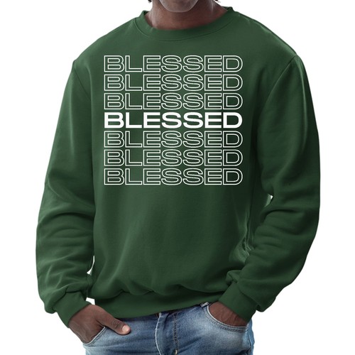 Mens Graphic Sweatshirt - Blessed Stacked Print - Picture 51 of 70