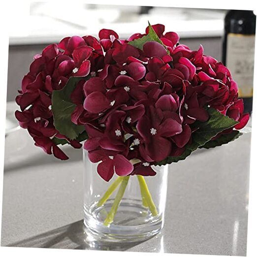 GreenHouzz Burgundy Artificial Flowers in Clear Glass Vase with Faux Water Design