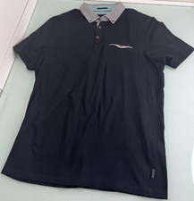 Ted Baker Polo Shirt Men Size 5  XL  Black Short Sleeve 100 Cotton Preppy
