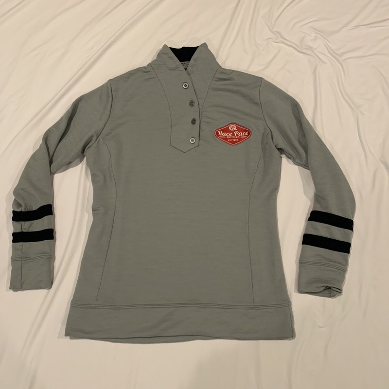 Race Pace Bicycles Women's Sz MBontrager Knit Long Sleeve Henley Employee Shirt 