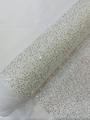 Beaded Sequins Pearl Fabric - Clear - Embroidered Pearl Sequins Fabric By Yard - Picture 3 of 5