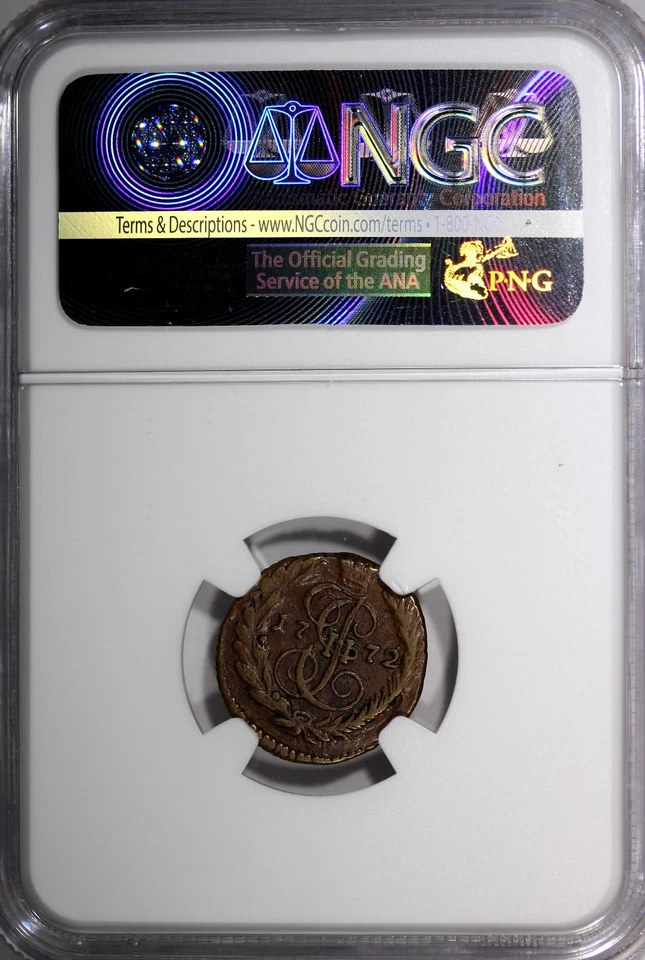 Russia Catherine II 1772 EM Polushka 1/4K. NGC XF40 BN TOP GRADED C# 55.3 (197) - Image 3 of 4