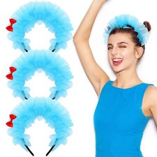 3 Pieces Blue Fuzzy Headband Blue Fluffy Headband Blue Hairband Costume for W...