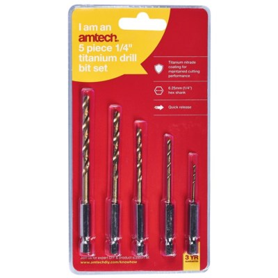 5 STCK. 1/4 ZOLL TITANINUM BOHRER SET DIY GRÖSSEN: 1,5, 2,5, 3,2, 4 UND 4,8 mm WERKSTATT