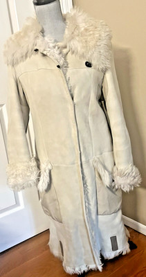 MIU MIU LONG COAT ITALY DYED LAMB SHEARLING SHEEPSKIN AFGAN STYLE IVORY SZ 42