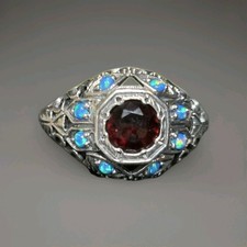 Natural Garnet & Opal 925 Sterling Silver Art...