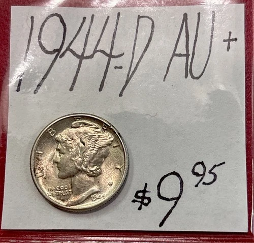 1944-D Mercury Silver Dime (AU+) About Uncirculated+ Condition! ENN Coins