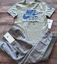 NWT Nike Boys 5 Gray/Blue/White SHOE BOX Wind Pants Set Size 5