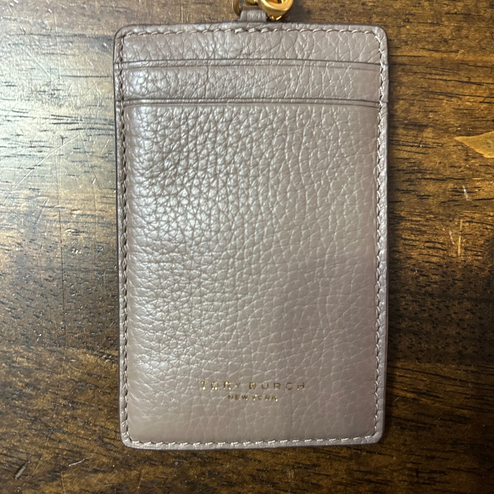 Tory Burch Britten Pebbled Leather ID Keychain  Cardholder Case in French Gray