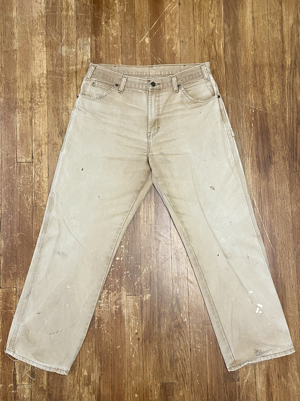 Vintage Y2K Dickies Faded Beige Distressed Canvas Carpenter Pant 32x29