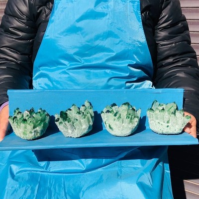 4Pcs 3.82LB New find green Phantom Quartz Crystal Cluster mineral samples heals