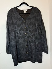 Vtg 90s Black Floral Burnout Velvet Blouse L Gothic Romantic Tunic Shacket USA