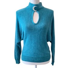 Samantha Starr Moon Keyhole Sweater Angora Batwing Turquoise Vintage 80s Small