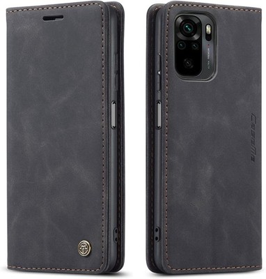Handyhülle Klapphülle Nubukleder Schwarz Faltbar Ständer für Redmi Note 10 4G