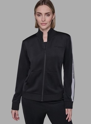 NWT Karl Lagerfeld Paris Women Logo Tape  Zip  Black Jacket,Sz.SX, Ret$.$109.00