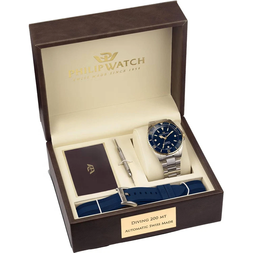 Orologio Philip Watch Caribe automatico 42mm R8223597031 Set Acciaio Caucciù Blu - Immagine 2 di 2