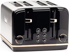 Haden Salcombe Black 4 Slice Toaster - Dual Browning Control, Retro Design, Wide