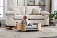 30.7" Scandinavian Style Elevated Dog Bed Pet Sofa,Velvet Cushion  Solid Wood L