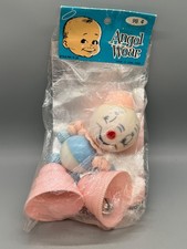 VTG Pink Baby Doll Crib Toy Hanging Rattle Bells