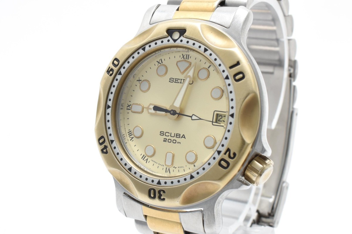 Seiko Scuba 200 5H25-6000 Men's Gold Dial 38mm Quartz Watch Japan
