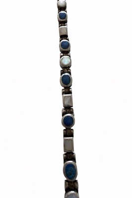 Vintage 925 Silver Lapis Lazuli & Mother of Pearl Link Bracelet 7'' 12.5g