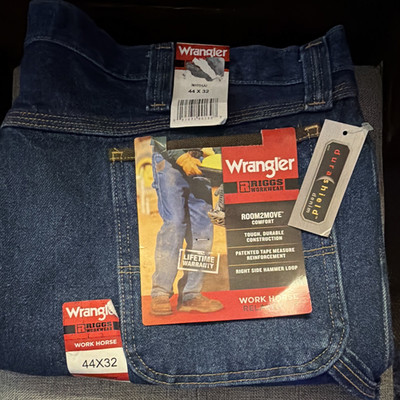 Wrangler Riggs Workwear Work Horse Room2Move Blue Denim Cotton Pants 44x32