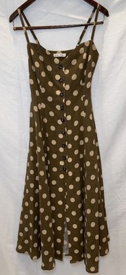Slide Show Size 8 Brown Polka Dot Button-Front Dress For Summer Spring
