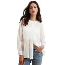 BR Banana Republic Factory Pintuck Organza Blouse Tencel Peplum FreeShip Coastal