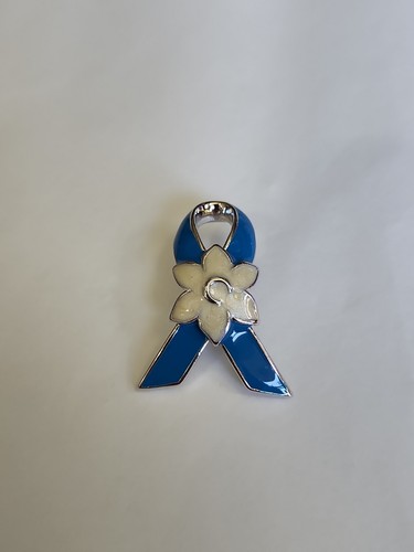 Ovarian Cancer Awareness Lapel Pin Blue Ribbon With Flower