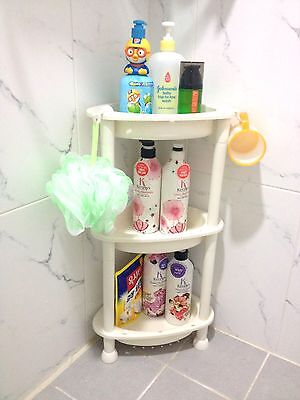 3-Tier Bathroom Oraganizer Storage Stand White Plastic Corner Shelves Korea are