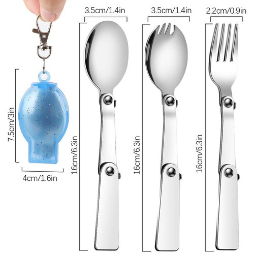 Folding Spoon Stainless Steel Knife Fork Portable Camping Tableware Storage Box - Picture 2 of 16