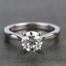 1.00Ct Round Cut GRA Moissanite Solitaire Engagement Ring 14K White Gold Size 7