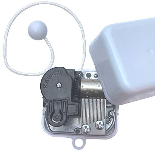 White Plastic Pull String Cord Music Box with Sankyo Musical Jingle Bells. - Picture 3 of 6