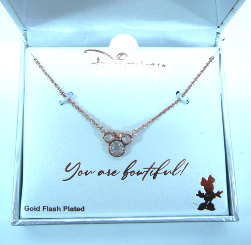 DISNEY PARKS Gold Flash Plated Minnie Mouse Ear Light Pink Gold Toned Necklace - Afbeelding 2 van 5