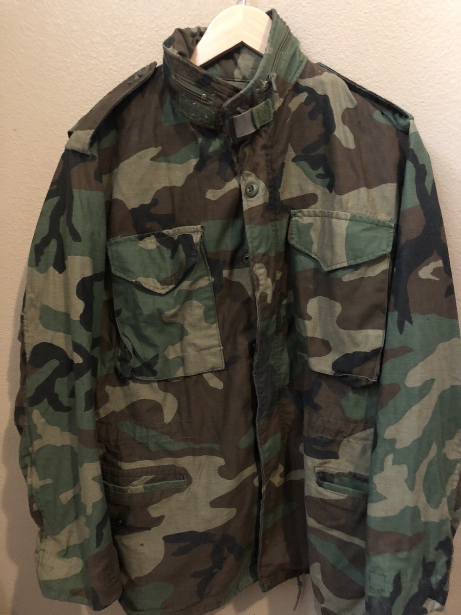 Vintage 80s US Army M65 Woodland Camo Field Jacket Coat Cold