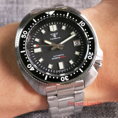 Tandorio 44mm schwarzes Zifferblatt Saphirglas Date NH35A automatische Herrenuhr