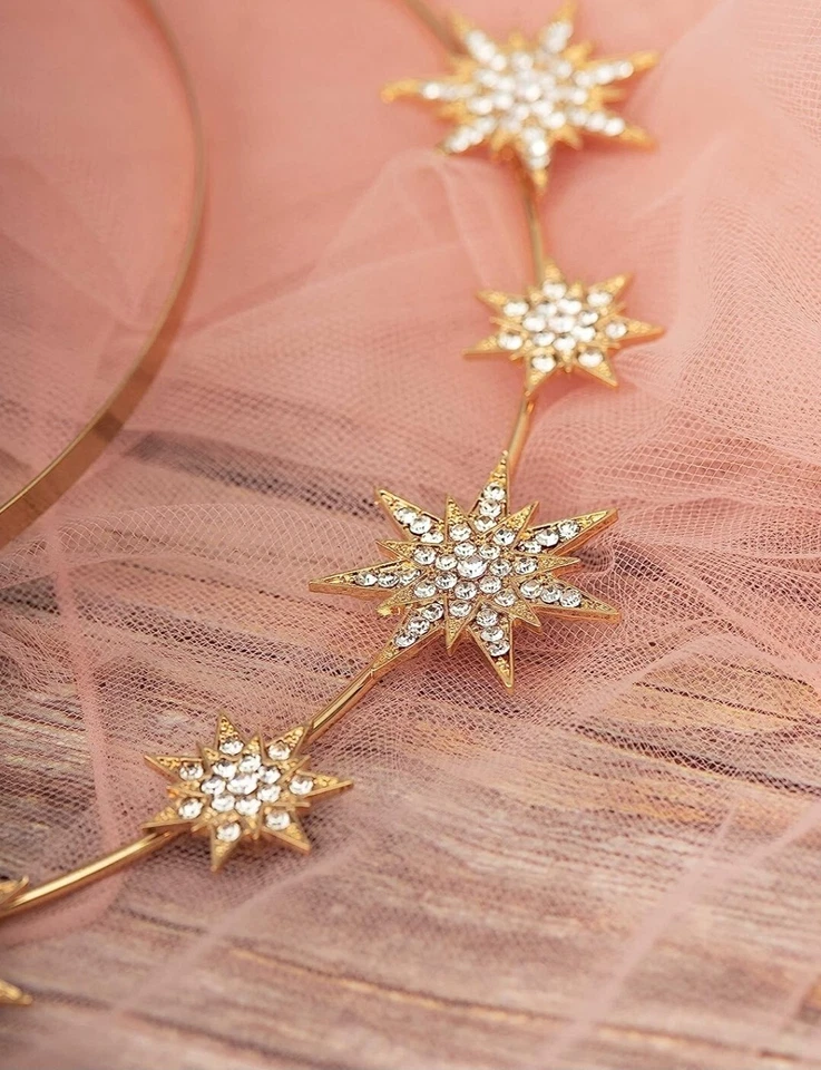Stars Goddess Crown Halo Headband Cown Tiara, Boho Gold Headpiece - Image 2 of 3