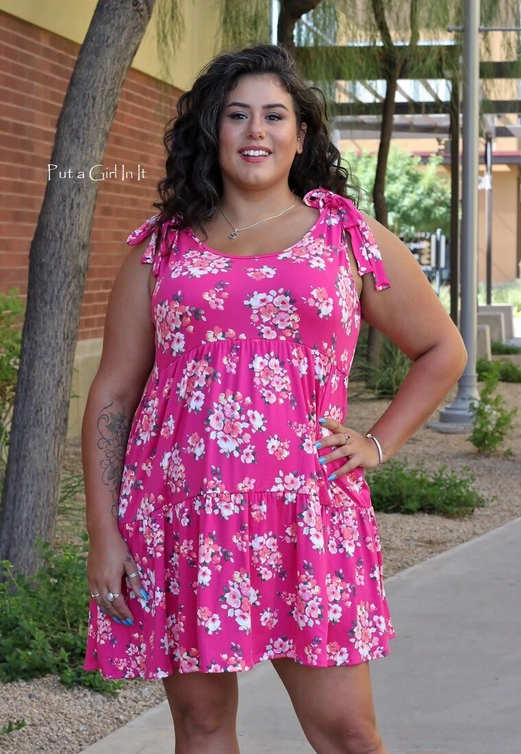 New PLUS SIZE Womens SOFT PINK FLORAL KNOT TIERED SLEEVELESS DRESS 1X 2X 3X  USA