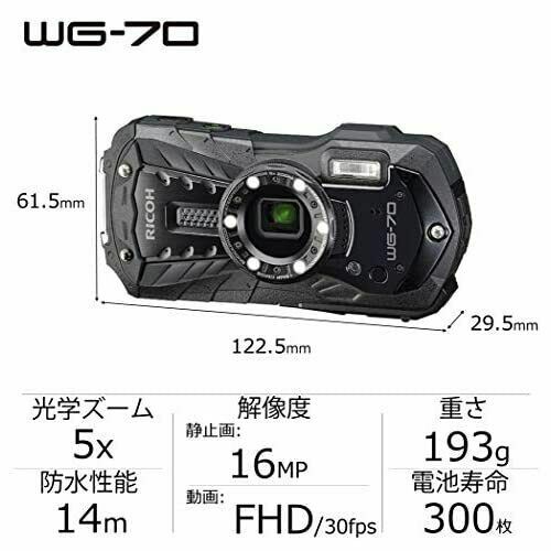 Used RICOH Waterproof Shockproof Digital Camera WG-70 Black - Picture 3 of 8