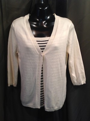 SAG HARBOR Knit WOMEN'S Faux Twin Set Top Blouse Small