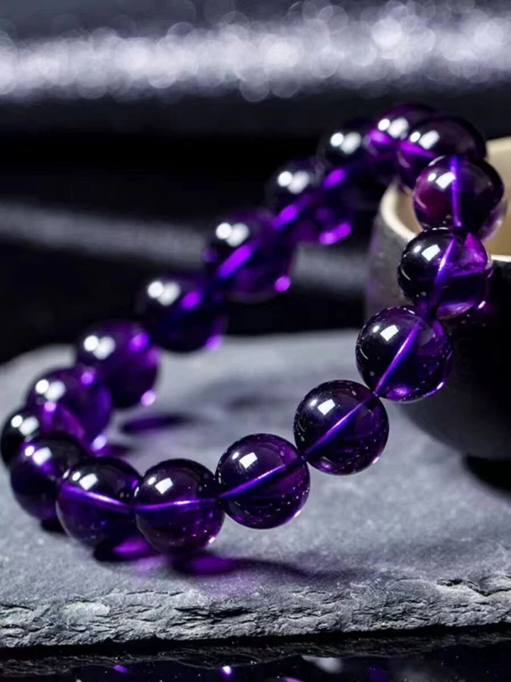 Pulseira masculina feminina contas redondas Uruguai quartzo ametista natural 14 mm AAAA - Imagem 2 de 4