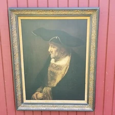 Rembrandt Portrait Of A Man In The Hat Decorated With Pearls Ornate Frame 35x44
