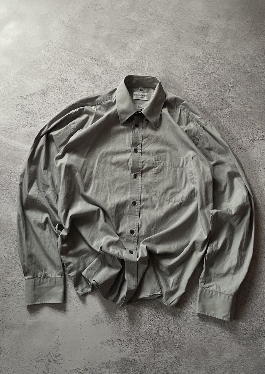 SAINT LAURENT Camicia di lusso maniche lunghe Yves Saint Lauren YSL Pour Homme grigio vecch