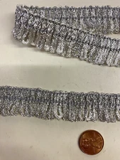 Vintage Silver Metallic and White Thread Fringe Braid - 2 Yards - 3/4" Wide