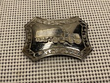 Vintage Silver Tractor Truck And Trailer Belt Buckle - Fits 2  Belt -3 3/4  Long