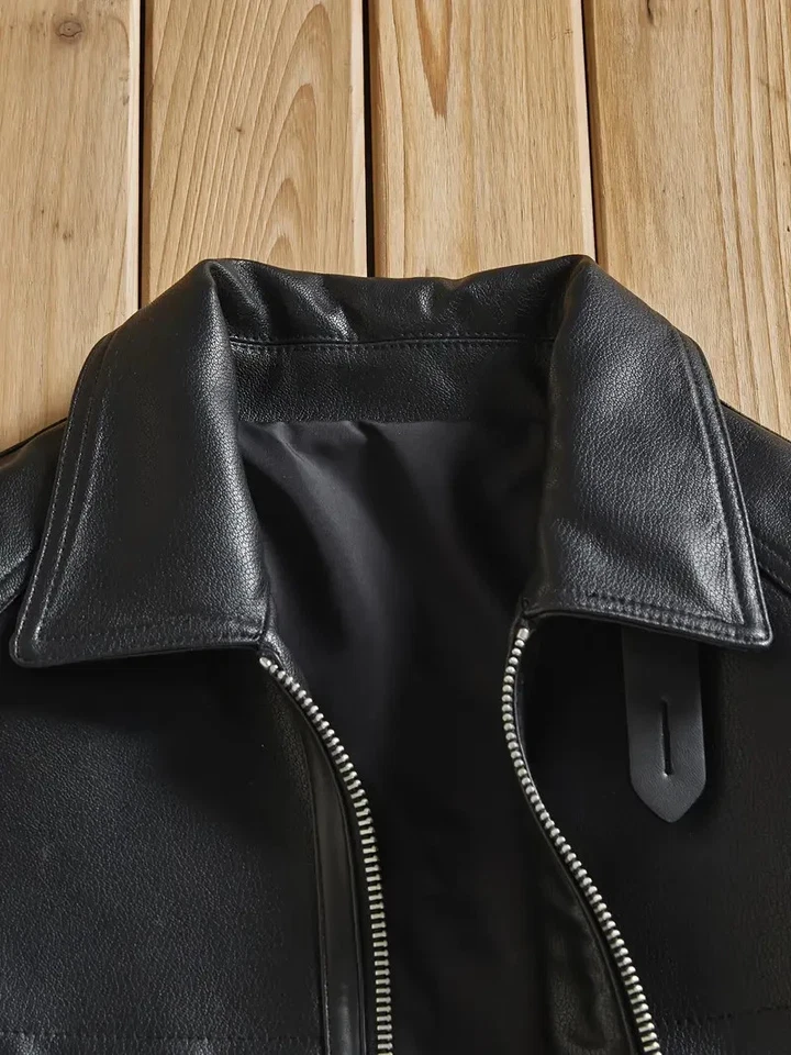 Men's Leather Motorcycle Jacket Black Cowhide Heavy Duty Biker Customized Coat - Image 2 of 4